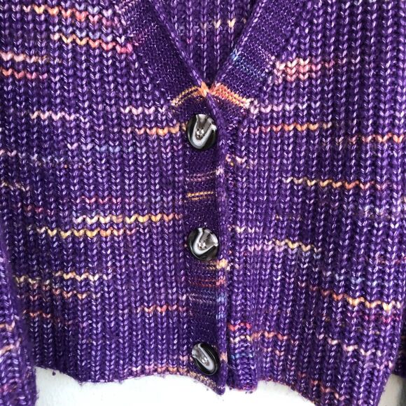Ivory Ella Oversized Cropped Cardigan Sweater Women's L Purple Chunky Cozycore - Picture 4 of 11